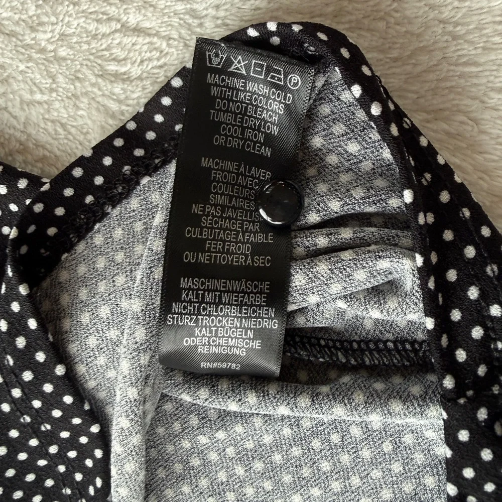 Adrianna Papell Polka Dot Blouse Size M Black Puff Sleeve Chic Top - Picture 8 of 15
